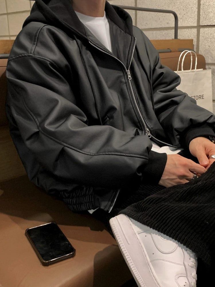 Hooded Leather Jacket - De Novo Designare