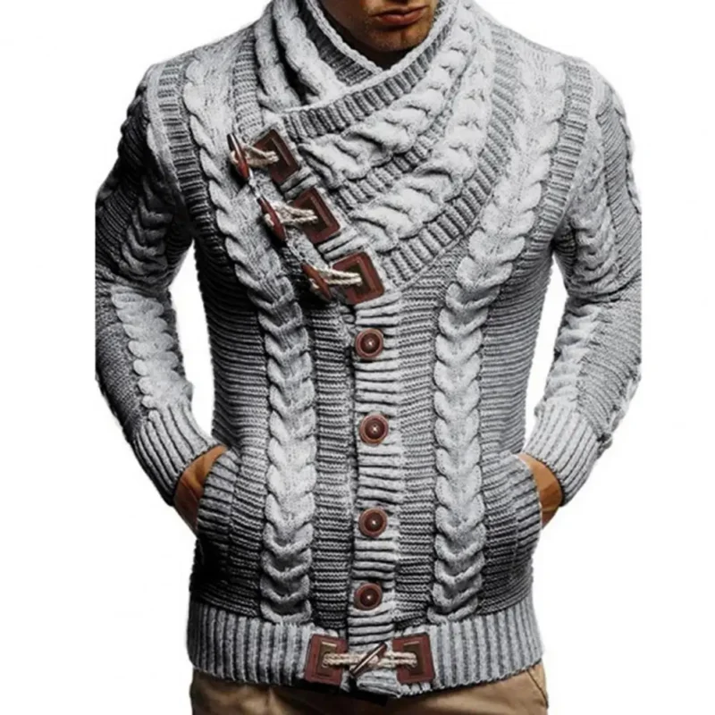 Men's Turtleneck Cardigan, Button-Detail Loose Knit Sweater - Image 2