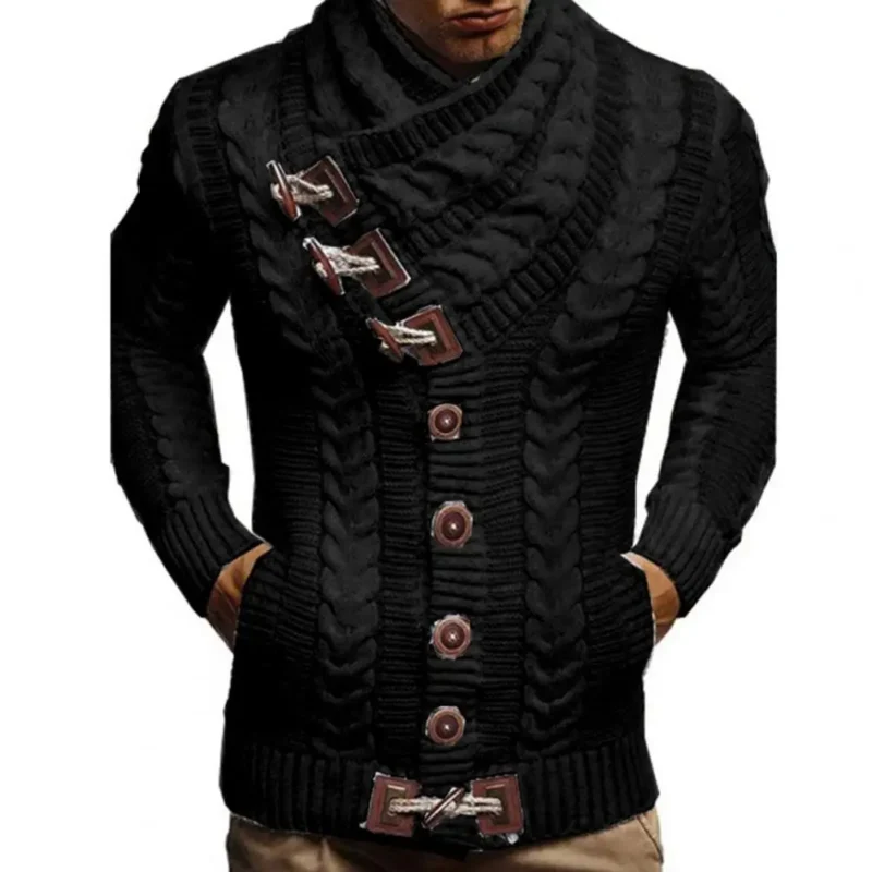 Men's Turtleneck Cardigan, Button-Detail Loose Knit Sweater - Image 5